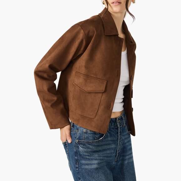 NWT Steve Madden Faux Suede Trucker Jacket Color: Shaved Chocolate - Picture 5 of 11